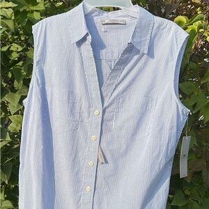 Striped blue & white cotton sleeveless festival shirt!Country concert NWT vtg,EC